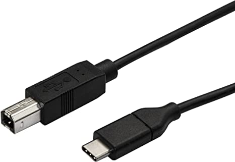 StarTech.com USB C to USB B Printer Cable - 1.6 ft / 0.5m - USB C Printer Cable - USB C to USB B Cable - USB Type C to Type B (USB2CB50CM), Black