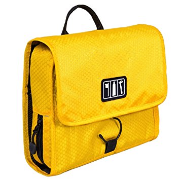 BAGSMART Hanging Travel Toiletry Bag Cosmetic Carryon Case Folding Makeup Organizer with Breathable Mesh Pockets Yellow