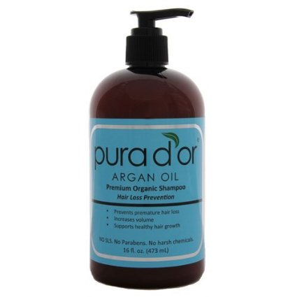 Pura dor Hair Loss Prevention Premium Organic Shampoo Brown and Blue-16 Ounces Pack of 2