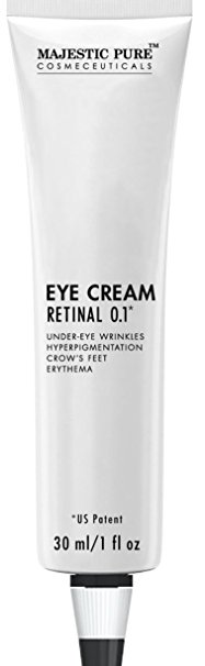 Majestic Pure Eye Cream Retinal 0.1, the Most Effective Under Eye Wrinkles Cream, Anti Aging, Nutrient Rich, Fights Wrinkles, Crow Feet and Hyperpigmentation, 1 oz