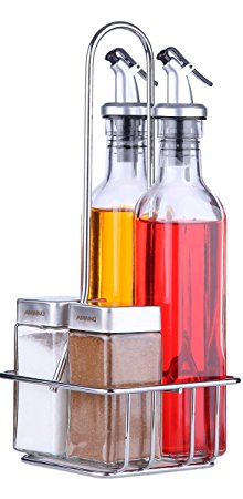 Oil and Vinegar Set - Le Juvo Oil, Vinegar, Salt and Pepper Set , 5 Piece - Two 9 Oz, Two 4 Oz, and Stand