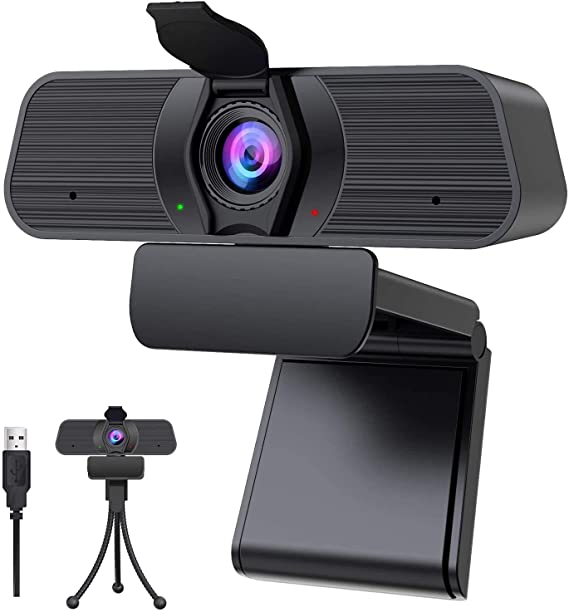 2k Webcam with Microphone, Privacy Cover and Tripod, 125-degree Wide Angle Widescreen USB HD Webcam for Desktop, Laptop, PC, Computer, Streaming Camera for Video Conferencing and Teaching