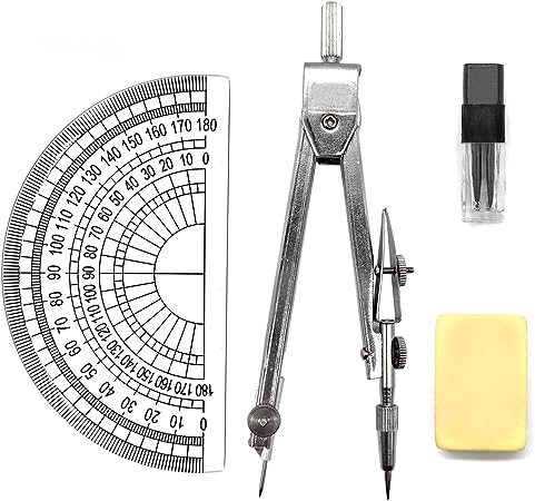 Drawing Compass Set with Lead Refills and Eraser Maths Protractor Set Metal Math Geometry Kit Stainless Steel Scribing Tool for Architects Engineers Secondary School Students Teacher
