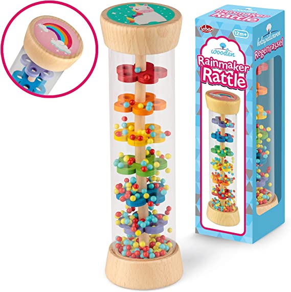 Tobar 38200 Wooden Rainmaker Rattle, Assorted Designs and Colours