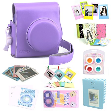 CAIUL 9 in 1 Fujifilm Instax Mini 8 Accessories Bundle(Purple 2nd Generation Mini 8 Case/Mini Album/selfie Lens/4 colors Close-Up Lens/3 inch Frame/Wall Hang Frame/Film & Camera Sticker/Film Pouch)