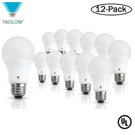 Triglow T95136-12 LED A19 Bulb 9-Watt (60W Equivalent) Cool White (4000K) 800 Lumen Light Bulbs, 12 Pack