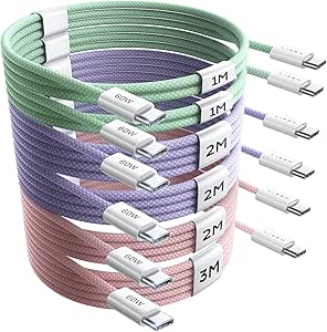 LISEN iPhone 15 Charger Cord, 6-Pack [3.3 3.3 6.6 6.6 6.6 10FT] Nylon Braided Type C to Type C Cable 60W C Chargers Fast Charging for Samsung S23 S22 S21, iPad, iPhone 15 Pro Max/MacBook Pro