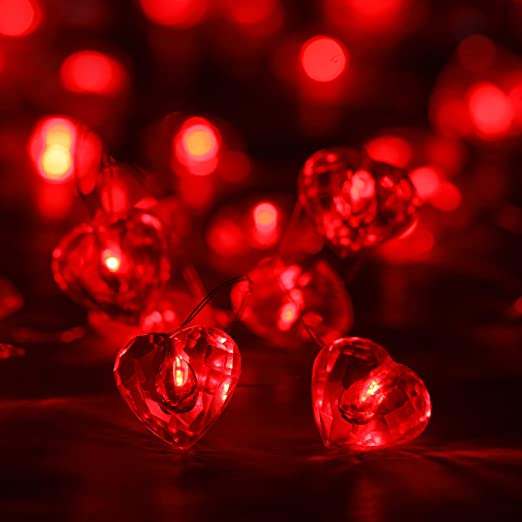 2 Pack Valentines Day Decor, Total 100 LED Diamond Cut Red Heart Twinkle Fairy String Lights for Weddings Dating Proposals Mother’s Day Indoor Outdoor Home Decoration, 8 Lighting Modes with Timer