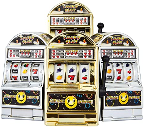 4 Pieces Mini Slot Machine Toy Lucky Slot Machine Bank with Spinning Reels, Golden and Silver