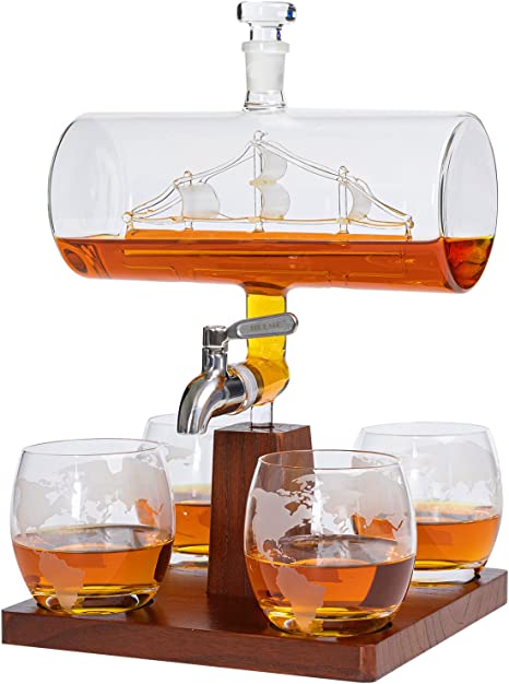 Jillmo Whiskey Decanter, Decanter Set with 4 Glasses