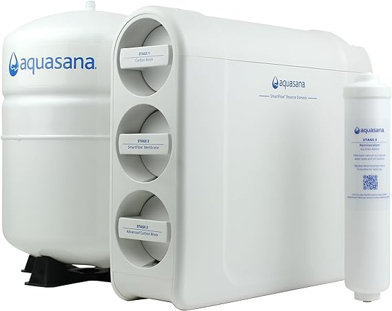 Aquasana SmartFlow™ Reverse Osmosis Water Filter System - High-Efficiency Under Sink RO Removes up to 99.99% of 90 Contaminants, Including Fluoride, Arsenic, Chlorine, and Lead - No Faucet