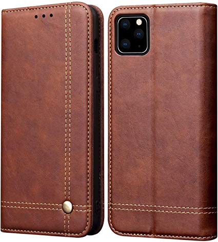 SINIANL iPhone 11 Pro Max Case, Leather Wallet Case Magnetic Closure with Kikstand & Card Slot Flip Cover for Apple iPhone 11 Pro Max 6.5 inch 2019 - Brown