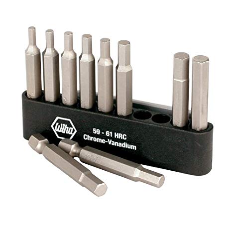 WIHA 74986 Hex Inch and Metric Power Bit Set with Holder, 10-Piece