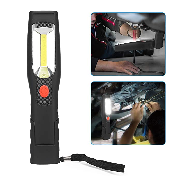 LED Cordless Work Light COB Rechargeable Portable Hand Held Work Lamp with Hanging Hook, Magnetic Holders, 110V & 12V Charging, Multifunction Flashlight