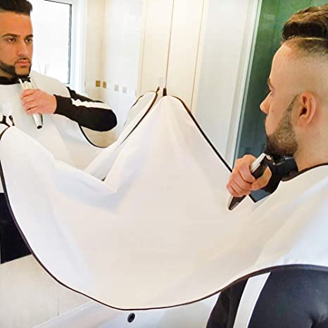 Beard Apron, Beard Trimming Catcher Cape with Strong Suction Cups Gift for Men Facial Hair Catcher Grooming Shaving (White)