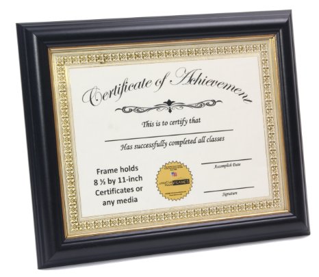 Black w/ Gold [8.5x11bk/gld] Certificate Frame Displays 8.5 by 11-inch Certificates, Graduation, University, Diploma