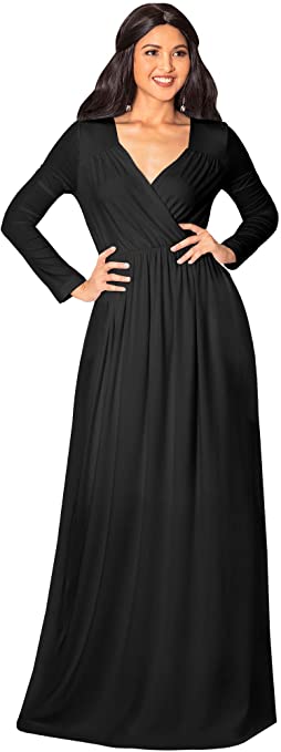 KOH KOH Womens Long Sleeve Empire Cocktail Elegant Evening Versatile Maxi Dress