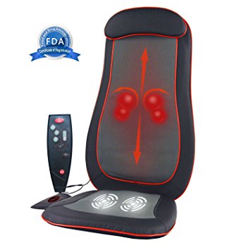 Shiatsu Full Back Massage Seat Cushion Massager Pad with Heat, IDODO Deep Soothing Kneading Massager Machine, Rolling and Vibrating for Office Chair or Car(Black)