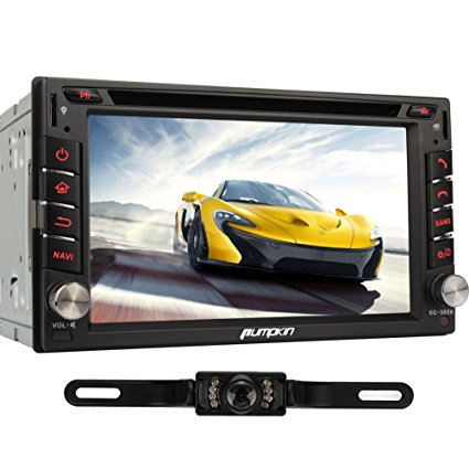 Pumpkin Double Din In Dash Universal Car GPS Sat Nav Navigation 6.2 inch HD Wince Head Unit DVD/VCD/MP3/CD/Radio (AM/FM) Player Stereo Multimedia System support Steering Wheel Control/Bluetooth//SD/USB/EQ/CAM-IN with Backup Camera