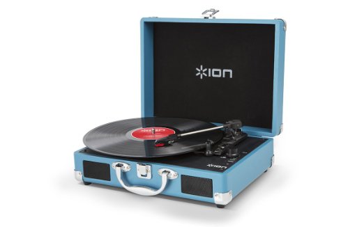 Ion Audio Vinyl Motion 3-Speed Belt Drive Suitcase Turntable with Built-In Speakers Turquoise