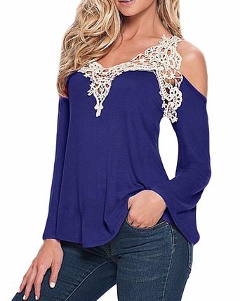 ZANZEA Ladies Off Shoulder Lace Crochet Hollow Long /Short Sleeve Blouse Tops