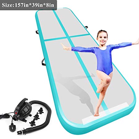 Air Track Tumbling Mat for Gymnastics Inflatable Airtrack Floor Mats with Electric Air Pump for Home Use Cheer Training Tumbling Cheerleading Beach Park Water &Martial Arts