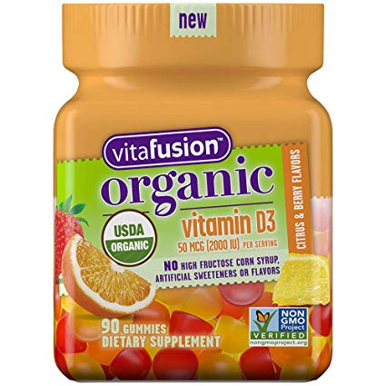 Vitafusion Organic D3 Gummy Vitamin, 90 Count - Non-GMO, Gluten-Free, Dairy-Free, No Gelatin, No HFCS