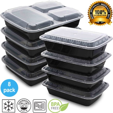 Mixed Meal Prep Containers Set - Bento Lunch Boxes  Restaurant Food Storage - Portion Control - 8pk