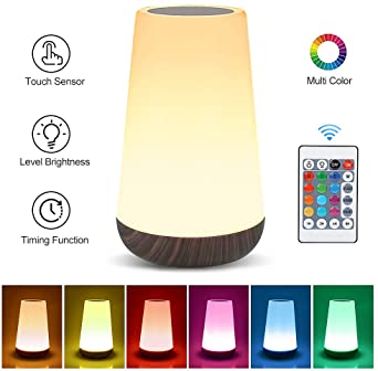 Table Lamp Touch Night Light - Portable Sensor Remote Control Bedside Lamps with Quick Rechargeable USB Dimmable Warm White Light 13 Colors RGB Table Lamp for Bedroom Living Room Office (Black Wood)