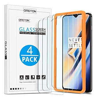 [4 Pack] OnePlus 6T Screen Protector, OMOTON Tempered Glass/ Easy Installation with Alignment Frame/ Anti Scratch Screen Protector for OnePlus 6T, 6.41 Inch