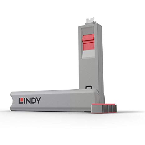 LINDY 40425 USB Type C Port Blocker Key, Red - Pack of 4