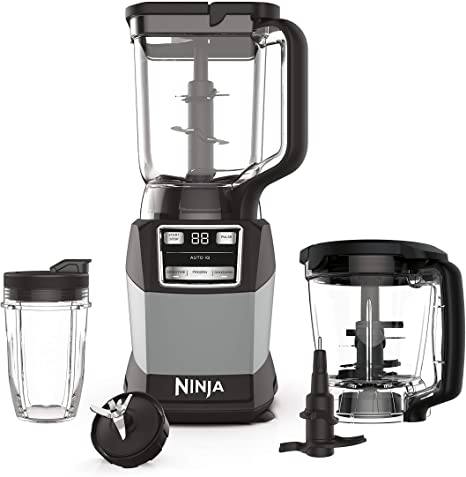 Ninja AMZ493BRN Compact Kitchen System with Auto-iQ, Blender Food Processor Combo, Blend, Chop, Mix Doughs, 1200 Watts, Dishwasher safe 18 oz. Cup, black/grey