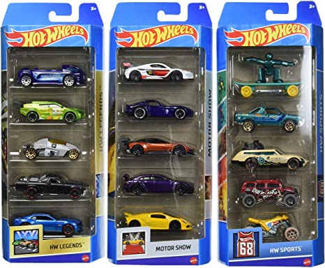 ​Hot Wheels 5-Pack Bundle of 15 Toy Cars, 3 Themed Packs of 5 1:64 Scale Vehicles, Gift for Collectors & Kids 3 Years Old & Up [Amazon Exclusive]