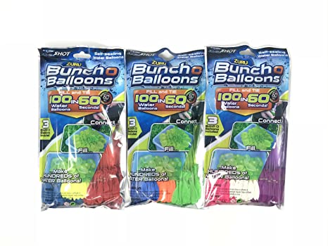 Bunch O Balloons Zuru Instant 100 Self-Sealing Water Balloons Complete Gift Set Bundle, 3 Piece (300 rubber Balloons Total)