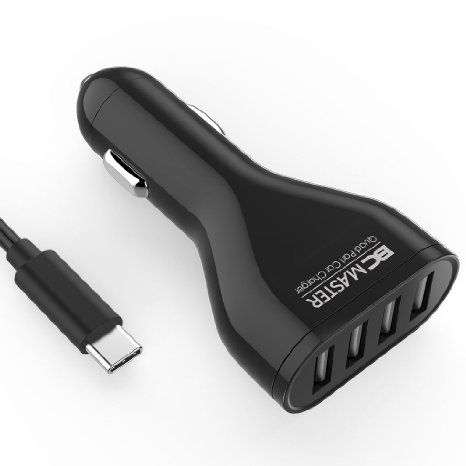 Family Travels Car Charger, BC Master 4-Port 48W 5V/2.4Ax4 Fast Charger in Car for Phones, Tablets, Bluetooth Headphone, External Battery Pack, Kindle and More - Black