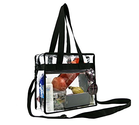 Clear Cross-Body Messenger Shoulder Zippered Bag w Adjustable Strap, NFL & PGA Stadium Security Approved Travel & Gym Clear Tote Bag-12” X 12“ X 6”