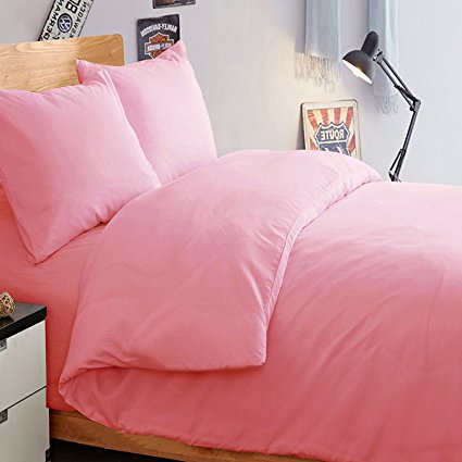 NTBAY 3 Pieces Duvet Cover Set Solid Color Microfiber with Hidden Zip(Twin, Flamingo Pink)