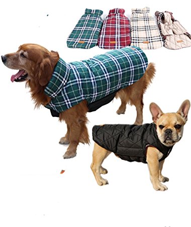J.Market Warm Winter Coats for Dog Waterproof Windproof Winter Jacket Grid Plaid Reversible Coat Size M to XXL Available