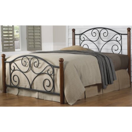 Doral Complete Bed with Metal Duo Panels and Dark Walnut Wood Posts, Matte Black Finish, Full