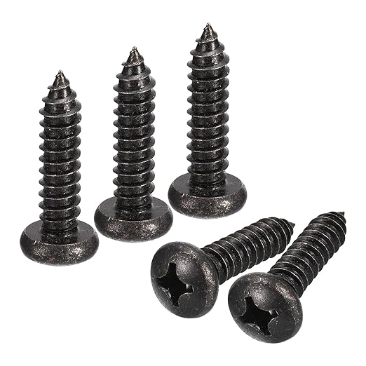 uxcell #12 x 1" Phillips Pan Head Self-Tapping Screw, 50pcs - 304 Stainless Steel Round Head Wood Screw Full Thread (Black)