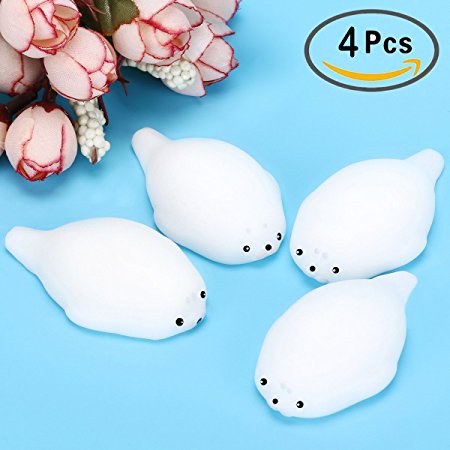 4 Pcs Mini Kawaii Seal Squishy Soft Squishies Mini Seal Stretchy Squishy Seal Toy Mochi Squeeze Toy by Outee