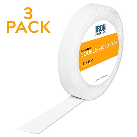 Removable Double Sided Tape 3 Pack - 1 Inch x 20 Yards Two Sided Removable Mounting Tape