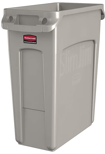 Rubbermaid Commercial Products 1971259 Slim Jim Trash/Garbage Can with Venting Channels, 16 Gallon, Beige (Pack of 4)