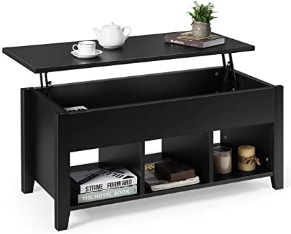 Tangkula Lift Top Coffee Table, Wood Home Living Room Modern Lift Top Storage Coffee Table w/Hidden Compartment Lift Tabletop Furniture (Black)