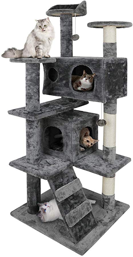 ZENY 53‘‘ Cat Tree with Sisal-Covered Scratching Posts and 2 Plush Rooms Cat Furniture for Kittens