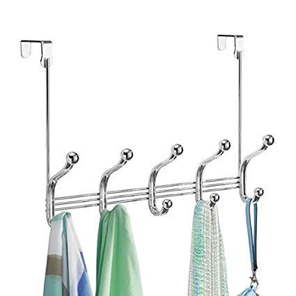 mDesign Door Hooks - 10 Practical Coat Hooks - Ideal for Storing Coats, Jackets, Scarves, Towels - Steel Over Door Hooks - Also Suitable for Use in Bathrooms - Colour: Chrome