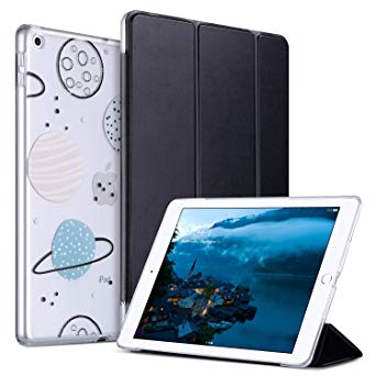 ULAK Case for iPad 9.7 2018/2017, Slim Lightweight Clear Smart Case Trifold Stand with Auto Sleep/Wake, Translucent Frosted Back Cover for Apple iPad 9.7 Inch (iPad 5th, iPad 6th),- MilkyWay Black