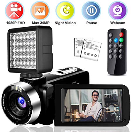 Video Camera Camcorder,Vlogging Camera Recorder for YouTube Full HD 1080P 30FPS 16X Digital Zoom Vlog Camera Support Night Vision Pause Function Time Lapse & Motion Detection