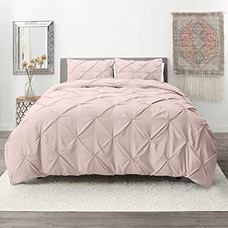 Nestl 3 Piece Pinch Pleat Duvet Cover Set | Blush Duvet Cover with 2 Pillow Shams |Microfiber Full Duvet Cover Set