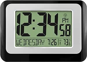 La Crosse Technology W88631 Digital Atomic Black Wall Clock with Temperature